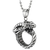 Mens Steel Vintage Dragon Scale Coiled Ring Pendant Necklace, 30 inches Wheat Chain, Unique - COOLSTEELANDBEYOND Jewelry