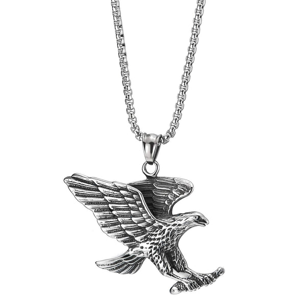 Mens Vintage Flying Eagle Grabbing Fish Pendant Necklace Stainless ...