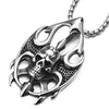 Mens Vintage Steel Flame Fire Skull Pendant Necklace, 30 inches Wheat Chain, Gothic - coolsteelandbeyond
