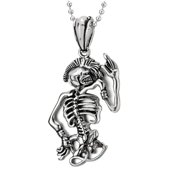 Mens Vintage Steel Punk Skull Skeleton Pendant Necklace, 30 inches Ball Chain, Gothic - coolsteelandbeyond