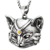 Mens Women Animal Lover Steel Three-dimensional Cat Pendant Necklace with Gold Color Bead - COOLSTEELANDBEYOND Jewelry