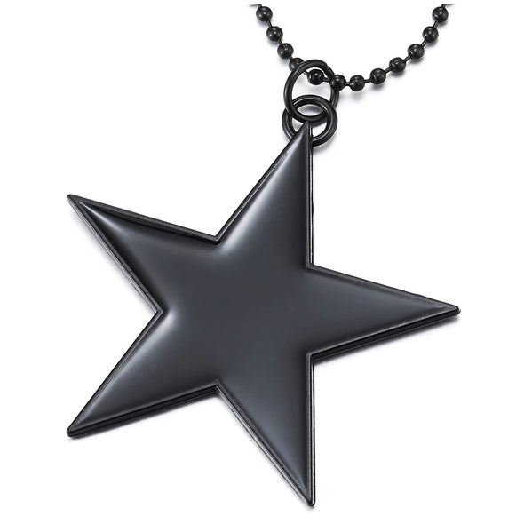Mens Women Black Pendant Necklace with Star and 27 inches Ball Chain - COOLSTEELANDBEYOND Jewelry
