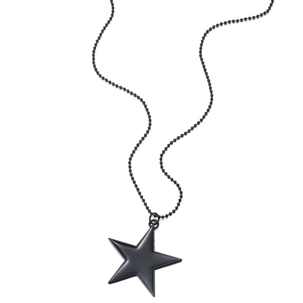 Mens Women Black Pendant Necklace with Star and 27 inches Ball Chain - COOLSTEELANDBEYOND Jewelry