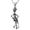Mens Women Chic Steel Gentleman Arm Akimbo Leaning Skull with Hat Pendant Necklace 23.6 in Chain - COOLSTEELANDBEYOND Jewelry