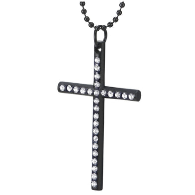 Mens Women Cross Pendant Necklace with Rhinestones, 26 inches Ball Chain - COOLSTEELANDBEYOND Jewelry