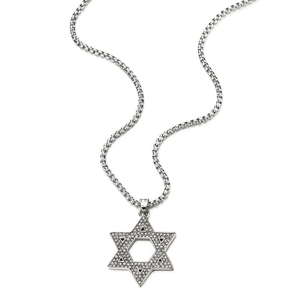 Mens Women Large Star-of-David Pendant Necklace with Cubic Zirconia, Stainless Steel - coolsteelandbeyond