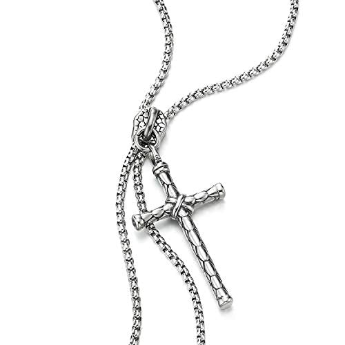 Mens Women Movable Zipper Knot Cross Charms Pendant Steel Wheat Chain Necklace, New Style