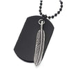 Mens Women Retro Style Metal Feather and Leather Dog Tag Pendant Necklace with 26 Inches Ball Chain - COOLSTEELANDBEYOND Jewelry