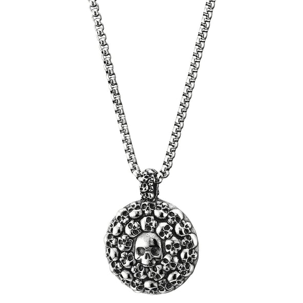 Mens Women Retro Style Steel Spinning Circle of Skulls Pendant Necklace with and 23.6 in Chain - COOLSTEELANDBEYOND Jewelry