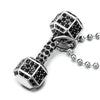 Mens Women Stainless Steel Barbell Dumbbell Pendant Necklace with Black Cubic Zirconia - COOLSTEELANDBEYOND Jewelry