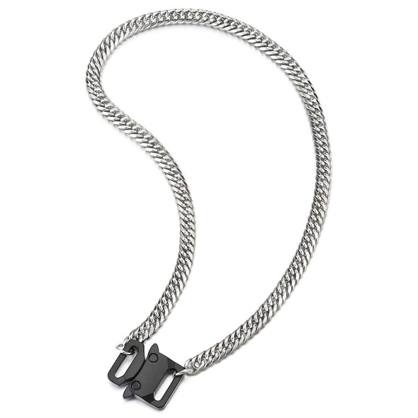 Mens Women Stainless Steel Curb Chain Necklace Silver Color with Black Buckle Clasp, 29MM 19 inches - COOLSTEELANDBEYOND Jewelry