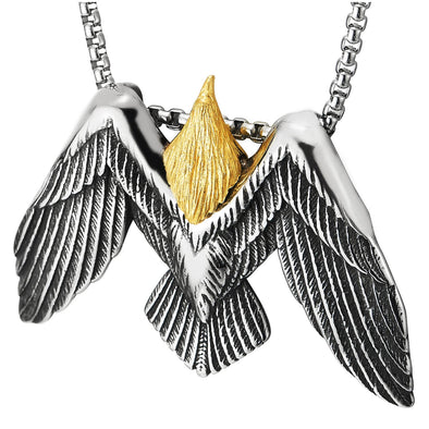 Mens Women Stainless Steel Vintage Peace Dove Pendant Necklace, Silver Gold, 30 in Wheat Chain - COOLSTEELANDBEYOND Jewelry