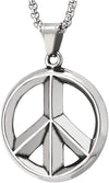 Mens Women Steel Anti-War Peace Sign Pendant Necklace, 30 inches Wheat Chain - COOLSTEELANDBEYOND Jewelry