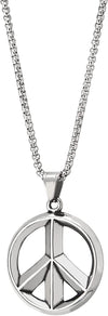 Mens Women Steel Anti-War Peace Sign Pendant Necklace, 30 inches Wheat Chain - COOLSTEELANDBEYOND Jewelry