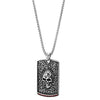 Mens Women Steel Vintage Dotted Dog Tag Pendant Necklace Convex Skull and Red CZ, 24 in Wheat Chain - coolsteelandbeyond