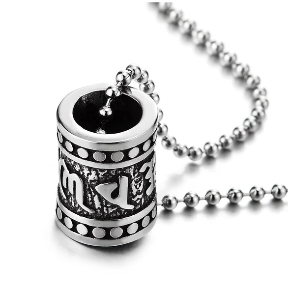 Mens Women Steel Vintage Tibetan Sanskrit Letter Tunnel Pendant Necklace with 23.6 inches Ball Chain - COOLSTEELANDBEYOND Jewelry