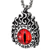Mens Women Unique Steel Flame Circle Pendant Necklace with Red Evil Eye Gem Stones 23.6 in Chain - COOLSTEELANDBEYOND Jewelry