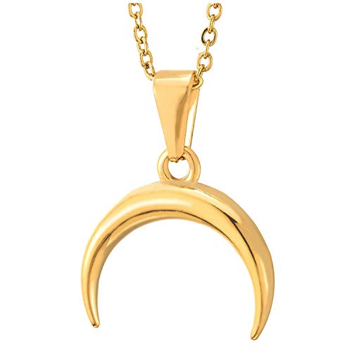 Mens Womens Gold Color Crescent Moon Pendant Necklace Steel with 20 in Rope Chain, Polished - coolsteelandbeyond
