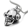 Mens Womens Steel Headphone Skull Pendant Necklace, 30 inches Wheat Chain, Gothic Biker - coolsteelandbeyond