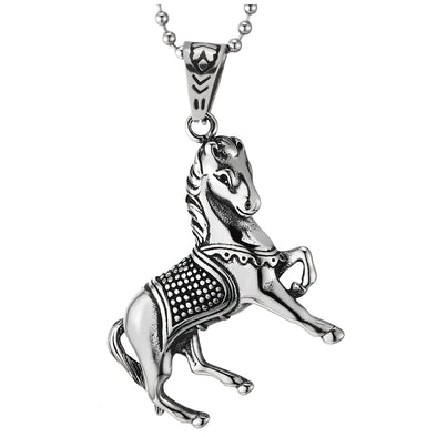 Mens Womens Steel Leaping Horse Pendant Necklace with 30 inches Ball Chain - COOLSTEELANDBEYOND Jewelry