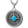 Mens Womens Steel Vintage Compass Circle Medal Pendant Necklace with Gem Stone Turquoise, Two-sided - COOLSTEELANDBEYOND Jewelry