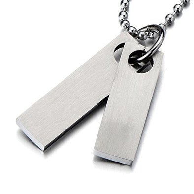 Minimalist Mens Stainless Steel Two-Pieces Dog Tag Pendant Necklace - COOLSTEELANDBEYOND Jewelry