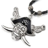 Punk Rock Pirate Skull with Swords Pendant Mens Necklace with Adjustable Black Leather Cord - COOLSTEELANDBEYOND Jewelry