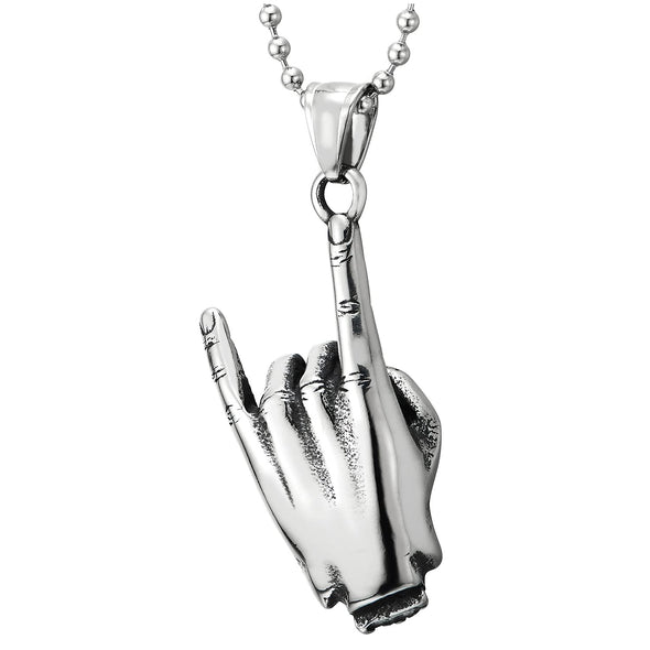 Punk Steel Mens Womens Rock and Roll Hand Sign Gesture Skull Pendant Necklace, 30 in Ball Chain - COOLSTEELANDBEYOND Jewelry