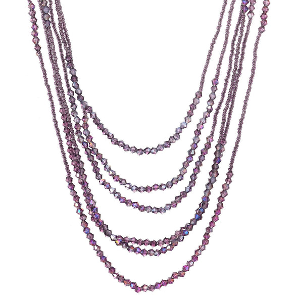 Purple Violet Long Statement Necklace Multi-Strand Waterfall Chains with Crystal Beads Charms Pendant - COOLSTEELANDBEYOND Jewelry