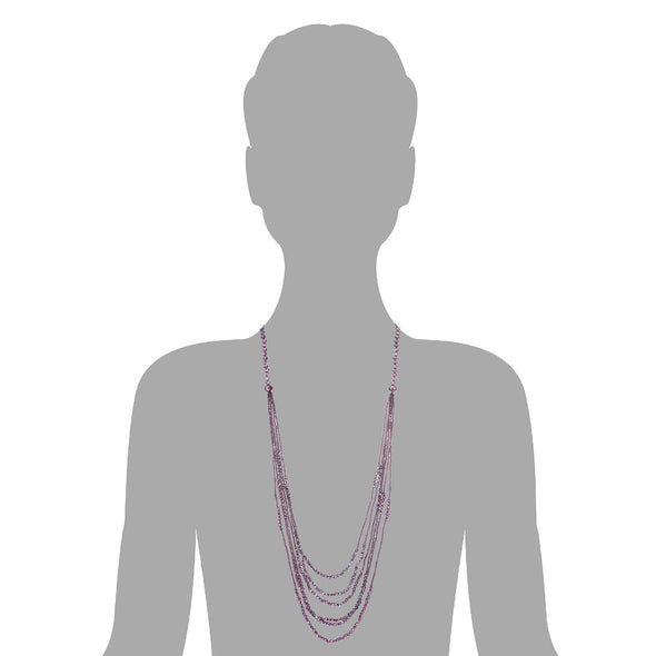 Purple Violet Long Statement Necklace Multi-Strand Waterfall Chains with Crystal Beads Charms Pendant