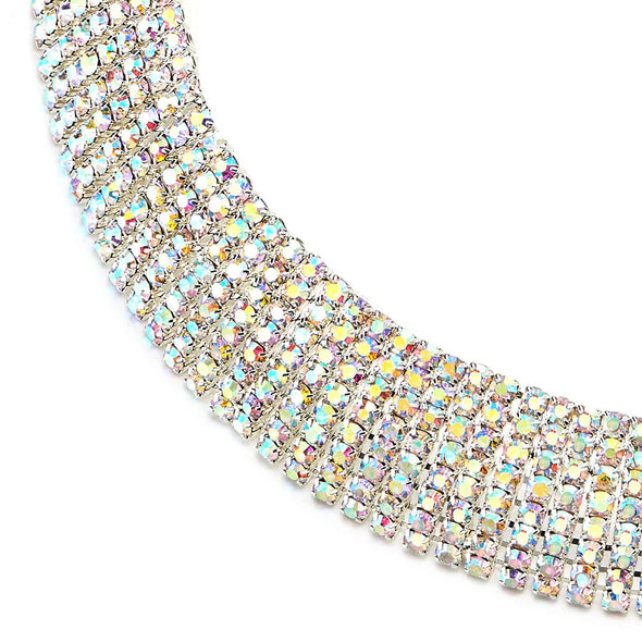 Rainbow Color Rhinestone Pave Chain Statement Choker Collar Necklace, Dazzling, Dress Party - COOLSTEELANDBEYOND Jewelry