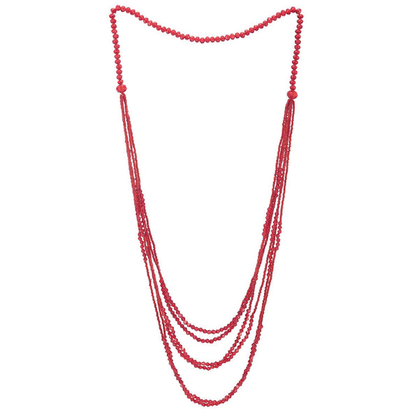 Red Beads Long Statement Necklace Multi-Strand Waterfall Chains with Crystal Beads Charms Pendant - COOLSTEELANDBEYOND Jewelry