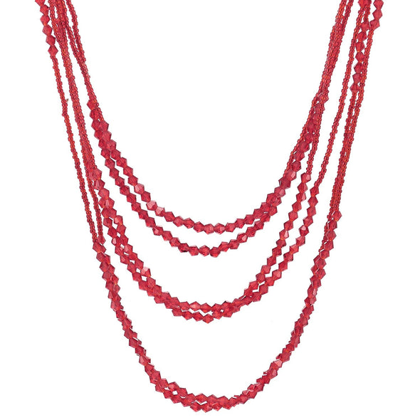 Red Beads Long Statement Necklace Multi-Strand Waterfall Chains with Crystal Beads Charms Pendant - COOLSTEELANDBEYOND Jewelry
