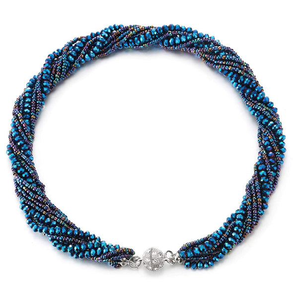 Red Multi-Layer Crystal Bead Choker Necklace - Statement Collar With Magnetic Clasp (45cm, 57g)