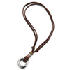 Retro Double Open Circles Beads Charm Pendant Necklace with Adjustable Brown Leather Cord for Men Womens - COOLSTEELANDBEYOND Jewelry