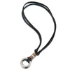 Retro Men Womens Double Open Circles Beads Charm Pendant Necklace with Adjustable Leather Cord - COOLSTEELANDBEYOND Jewelry