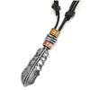 Retro Style Mens Womens Old Metal Finished Feather Pendant Necklace Adjustable Black Leather Cord - COOLSTEELANDBEYOND Jewelry