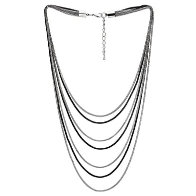 Silver Black Collar Statement Necklace Waterfall Multi-Strand Snake Chains Pendant, Minimalist - COOLSTEELANDBEYOND Jewelry