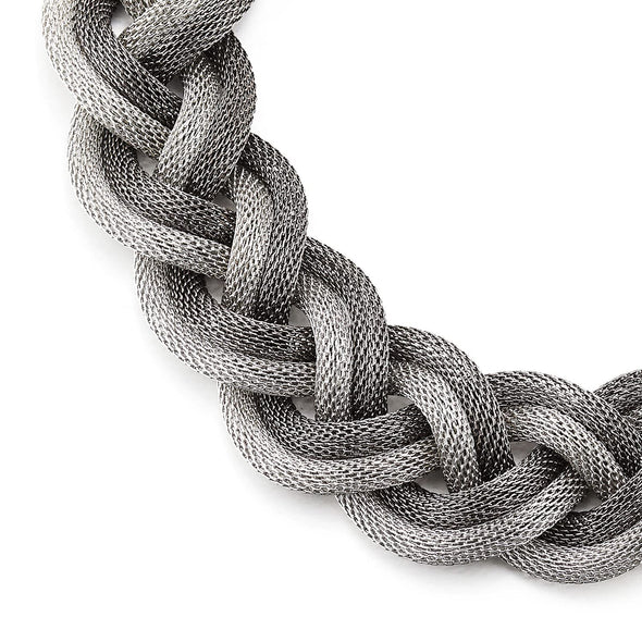 Statement Bib Choker Necklace – Silver Gold Grey Braided Cable Collar, 45cm, Alloy, Dress Or Prom