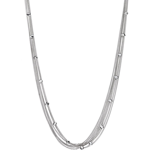 Silver Multi-Strand Long Chains Statement Necklace with Crystal Beads Charms Pendant, Dress Prom - COOLSTEELANDBEYOND Jewelry