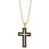 Stainless Steel Gold Black Silver Striped Cross Pendant Necklace for Men Women, Unique Inlay Design - COOLSTEELANDBEYOND Jewelry