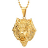 Stainless Steel Mens Gold Color Wolf Head Pendant Necklace with 30 inches Ball Chain - coolsteelandbeyond