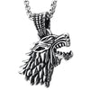 Stainless Steel Mens Vintage Roaring Wolf Head Pendant Necklace, 23.6 inches Steel Wheat Chain - COOLSTEELANDBEYOND Jewelry