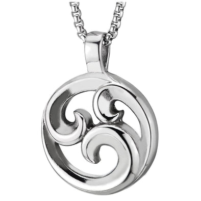 Stainless Steel Mens Women Circle Swirl Filigree Pendant Necklace, 23.6 inches Wheat Chain - COOLSTEELANDBEYOND Jewelry