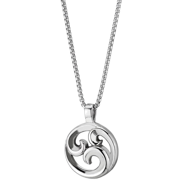 Stainless Steel Mens Women Circle Swirl Filigree Pendant Necklace, 23.6 inches Wheat Chain - COOLSTEELANDBEYOND Jewelry