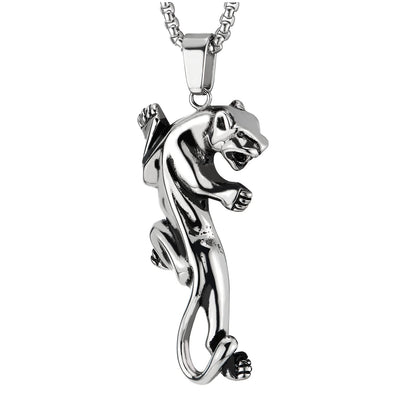 Stainless Steel Mens Women Leopard Pendant Necklace with 23.6 inches Wheat Chain - COOLSTEELANDBEYOND Jewelry