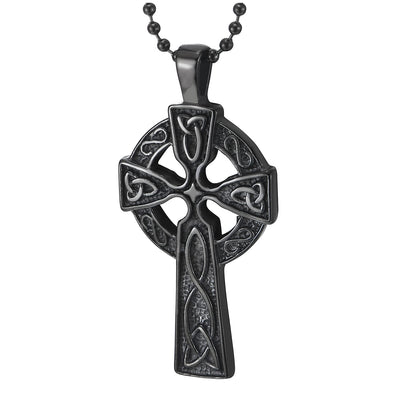 Stainless Steel Mens Womens Black Celtic Cross Pendant Necklace with 23.6 in Ball Chain - COOLSTEELANDBEYOND Jewelry