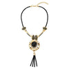 Statement Necklace Black Chain Y-Shape Circle Charm Crystal Beads Black Resin Ball Tassel Pendant - coolsteelandbeyond