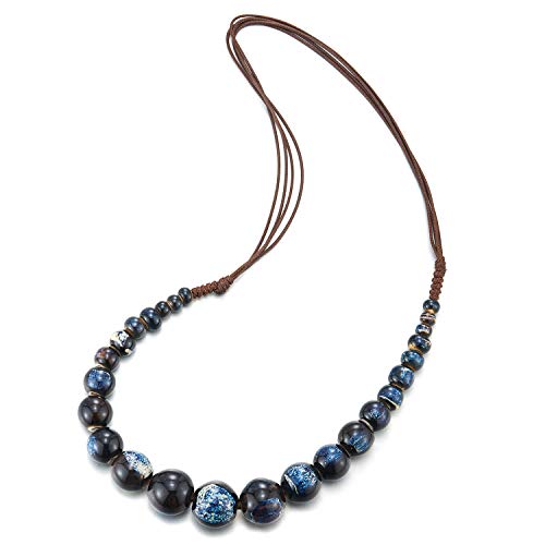 Statement Necklace Journey Ceramic Beads String, Cotton Rope Adjustable, Party - coolsteelandbeyond