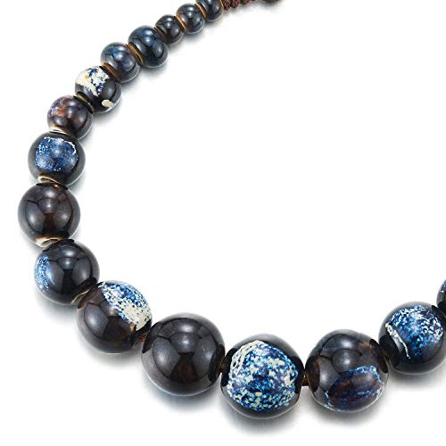 Statement Necklace Journey Ceramic Beads String, Cotton Rope Adjustable, Party - coolsteelandbeyond